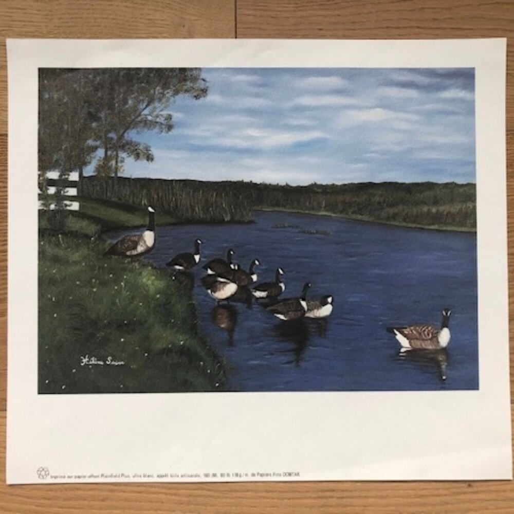 Helene Scrive Canada Geese Pond Landscape Signed Print